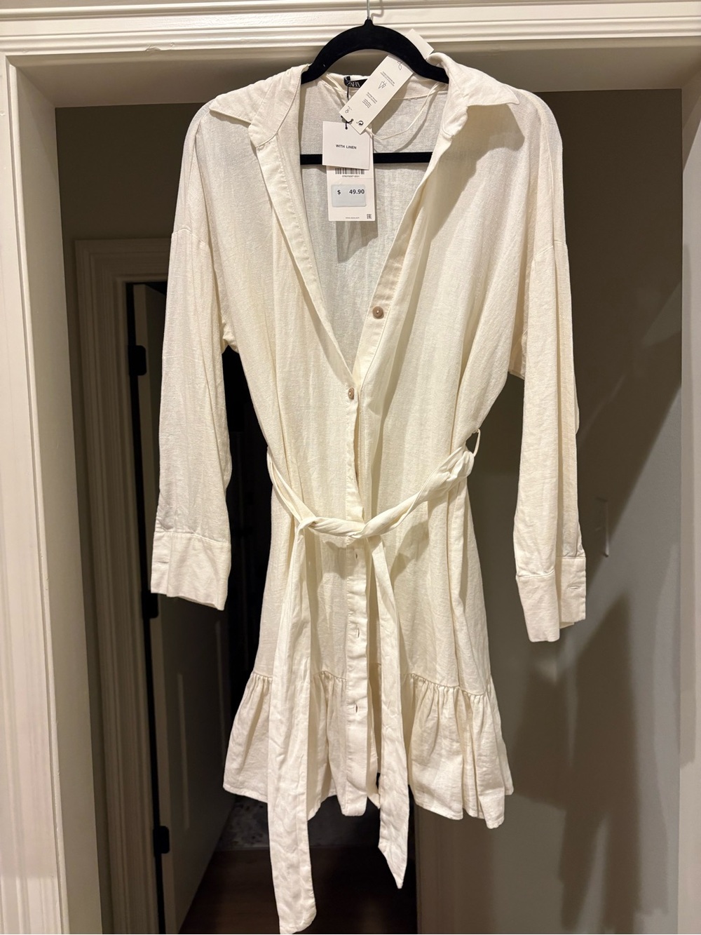 Zara Cream Linen Blend Button-Front Shirt